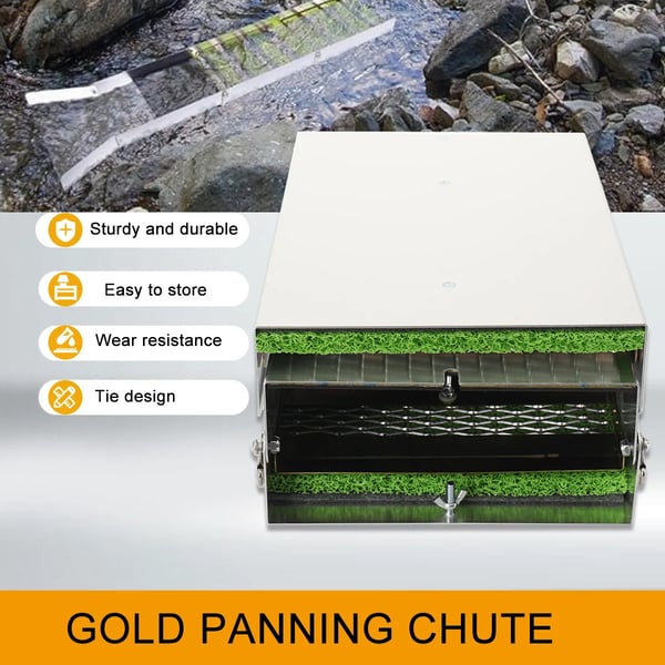 Guldsluiceboks, Aluminiumlegering, Længde 50 tommer, Bredde 9 tommer, Højde 2,6 tommer, Udvidet åbning 14 tommer