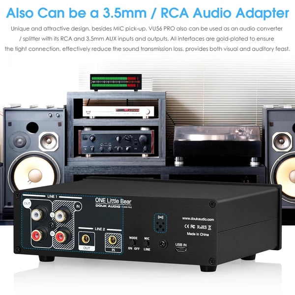 LED Lydniveau Meter, Audio Display Visualizer, Guldbelagte stik, Realtids musikniveau display, RCA og 3,5 mm kompatibilitet, Flere visningsmuligheder