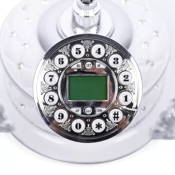Retro Rotary Telefon, Elegant Resin Krop, Diamant Indlagt Accent, Ledningsdesign,HVID