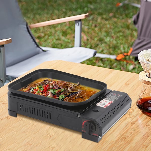 Bærbar Campinggrill, Termisk Effekt 2,1 kW, Komfur Størrelse 45 x 30,5 x 8,5 cm, Grillpande Størrelse 37 x 30 x 3,5 cm, Gasforbrug 160 g/t