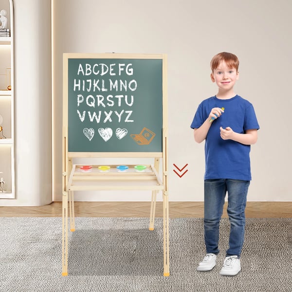 Børns Trækunst, Justerbar Højde 83-135 cm, 2-i-1 Whiteboard og Tavle,Burlywood