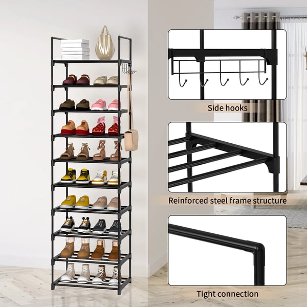 Sko Rack, 10-Lags Kapacitet, Pladsbesparende Design,10 Tier