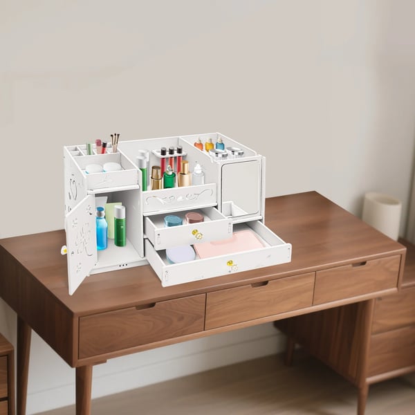 Kosmetisk Organizer, Multi-Compartment Design, Effektiv Opbevaringsløsning,HVID