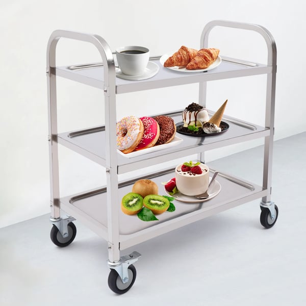 Förvaringsvagn, Rostfritt Stål, 3-Nivå Design,Silver