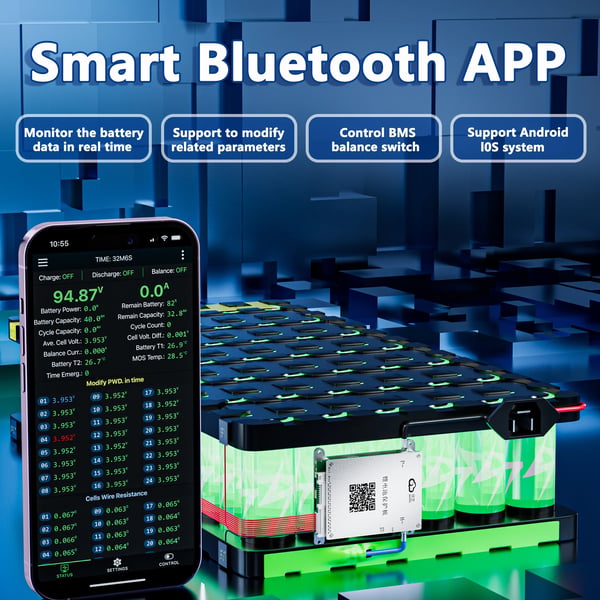 Batteristyringssystem, Aktiv Balance Teknologi, Mobilapp Forbindelse,JK-BD4A24S4P