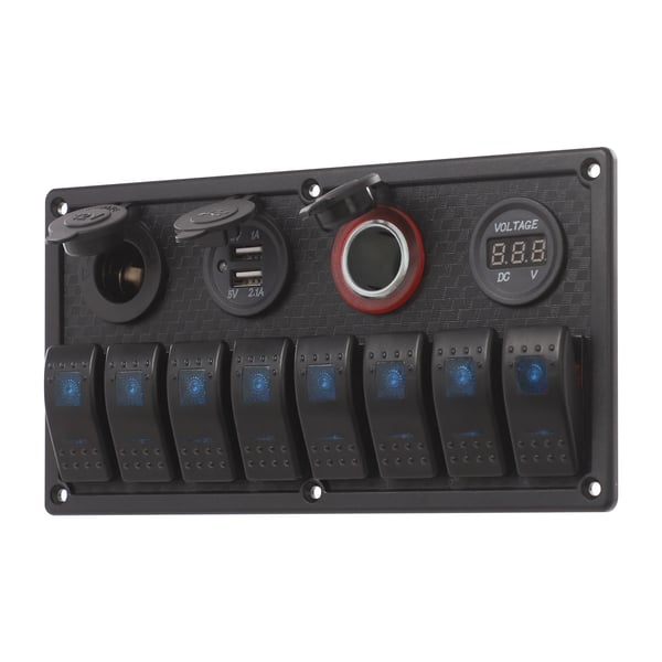 LED-kytkinohjauspaneeli, 8-asentoinen, USB-portit,musta