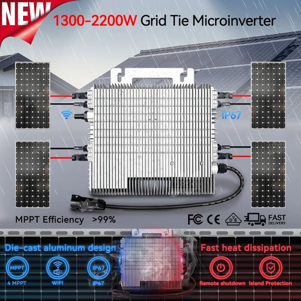 Sol inverter, indbygget WIFI, vandtæt design,2000W, 230V, 22-50V