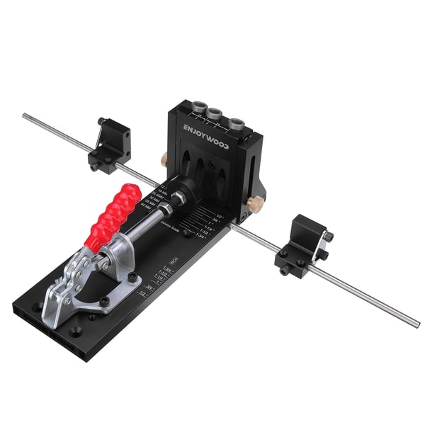 Lommehul Jig, Aluminiumlegering, 3/8 tomme huldiameter, 12-42 mm spændvidde, Justerbar dybdeindstilling, Stabiliseringsstang inkluderet