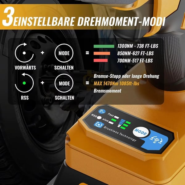 Slagnøgle, Høj Moment, Genopladeligt Batteri,Gul