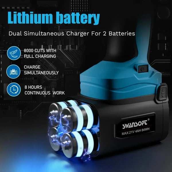 Elsax, lång batteritid, effektiv klippning, Blå, två batterier