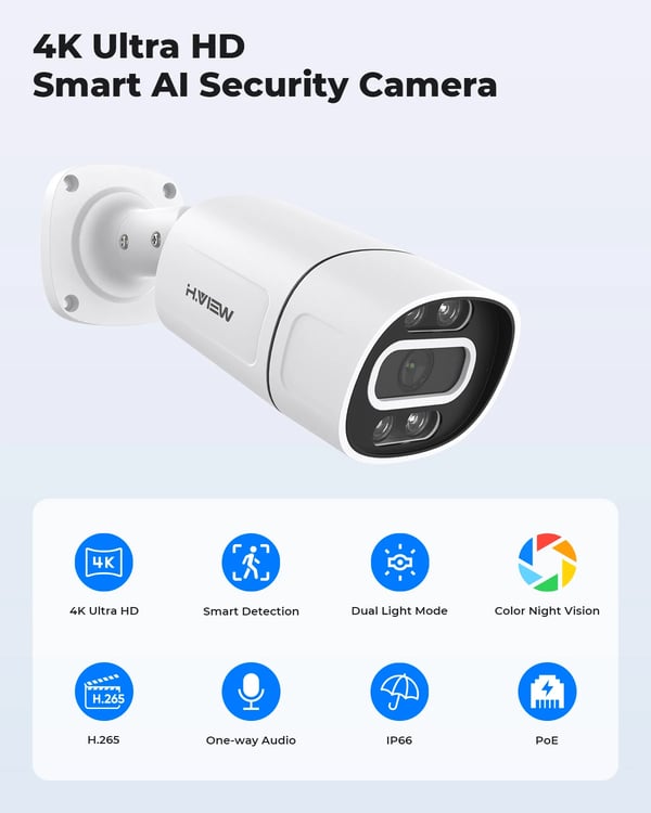 8MP POE Kamera, AI Ansigtsgenkendelse, Vandtæt Design,8MP POE Kamera, 2,8 mm