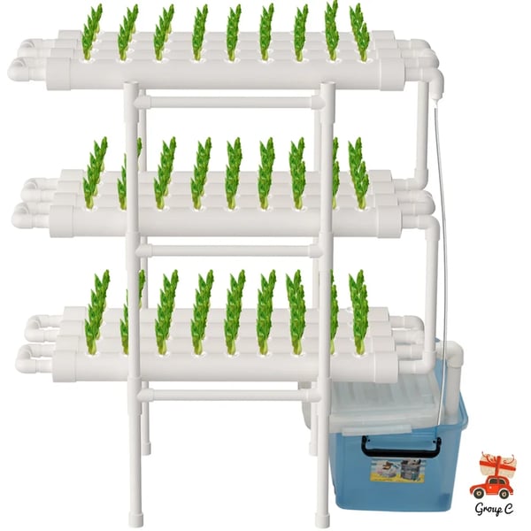Hydroponisk grøntsagsdyrkningskit, 3 lag, 108 plantepladser, PVC-materiale, jordløs system, kompakt design