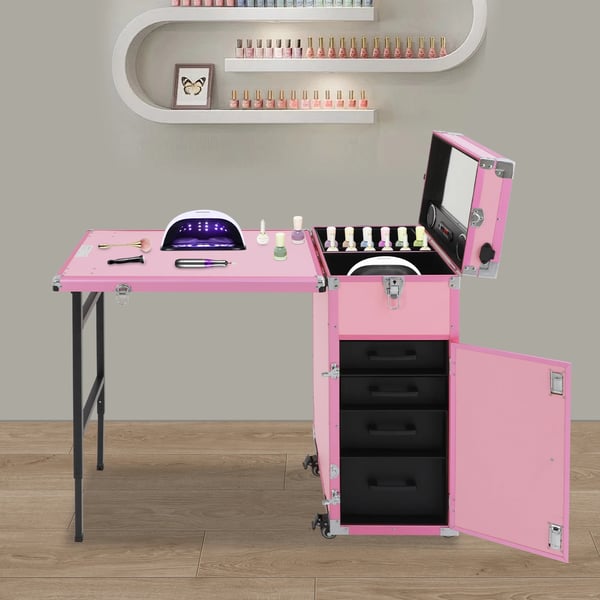 Makeup Trolley Kuffert, Foldbart Design, God Plads,Pink