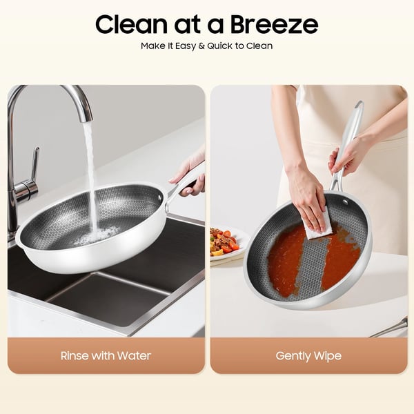 Stegepande, Non-Stick Belægning, Effektiv Varmefordeling,Lys Grå