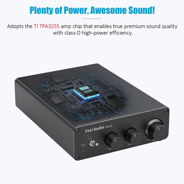 Fosi Audio TB10D HiFi-forstærker, 600W maksimal udgangseffekt, diskant- og baskontrol,TB10D med 48V