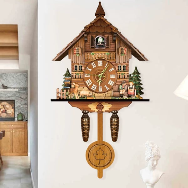 Træ Kuckuckur, Traditionelt Design, Automatisk Sving Pendul,Multifarvet