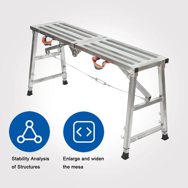 Foldbar arbejdsplatform, justerbar højde 60-90 cm, belastningskapacitet 200 kg, kompakt design, holdbar aluminiumslegering