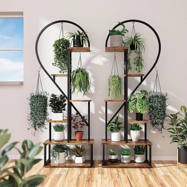 Plantebord, 6 niveauer, Dimensioner 112x28x165 cm, Vægt 18 kg, Materiale MDF & Metal, Farve Sort & Brun