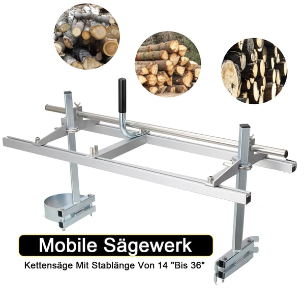 Kædesavsmølle, 36 tommer skinne længde, Kompatibel med 14-36 tommer kædesave, Planketykkelse op til 30 cm, Holdbar aluminium- og stål konstruktion