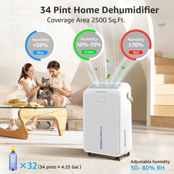 Affugter, 16 L/dag kapacitet, LED-display og flere tilstande,EU Stik, HVID
