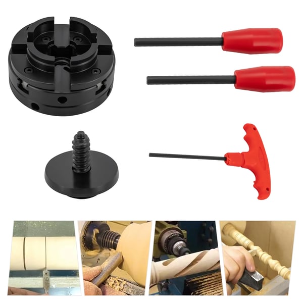 Svarvchuck, självcentrerande, hållbar design, svart