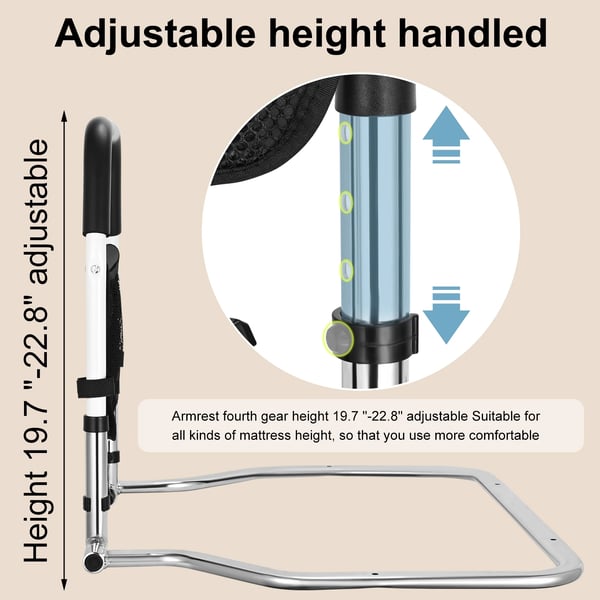 Ældre Sengesidebeskyttelse, Højkarbonstål, Højdejusterbar 50cm-58cm, Brugervenligt Sammenfoldeligt Design, Egnet til de Fleste Sengetyper, Anti-Fald Beskyttelse