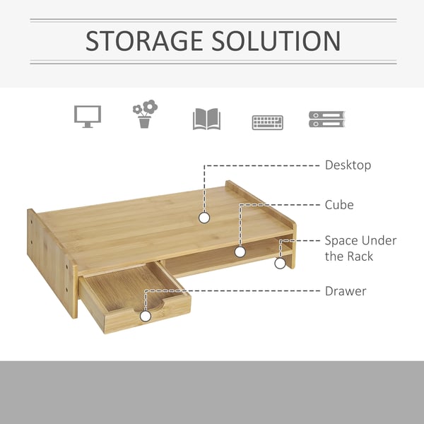 Monitorstand, Bambusmateriale, Ergonomisk Design,Naturlig