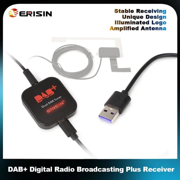 DAB Radio Modtager, Dobbelt Tuner, Digital Audio Broadcasting, Understøtter Android 11/12/13, Støjfri Transmission, CE Certificeret