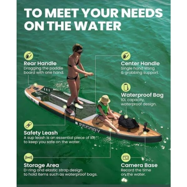 Stand Up Paddleboard, Uppblåsbar, Hållbart PVC-material,Träådring