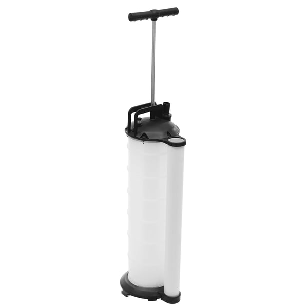 Oliepumpe, 1,8 gallons kapacitet, holdbart plastmateriale, dimensioner 30 x 20 x 38 cm, jævn olieflow, stabil base design