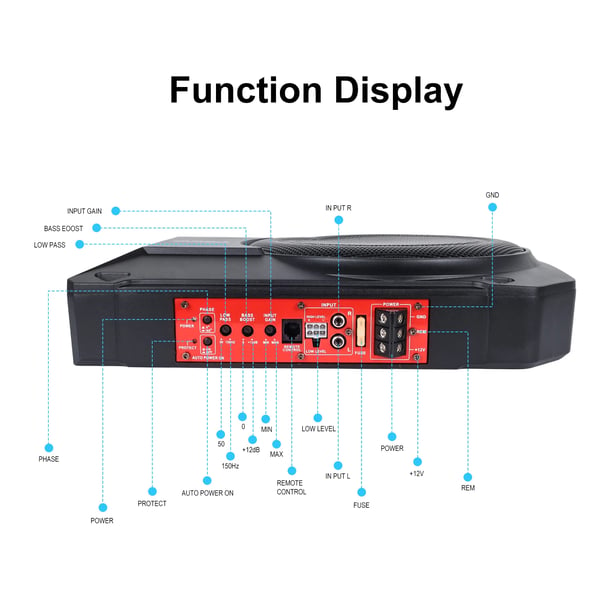 Bil Subwoofer, 10 Tommer, Maksimal Udgivelse 800W, RMS Effekt 250W, Frekvensrespons 20Hz - 150Hz, Følsomhed 91dB