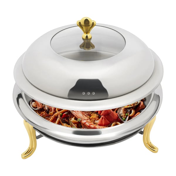 Rund Chafing Dish, Rustfrit Stål, 28 cm Indvendig Diameter, 3L Kapacitet,Sølv