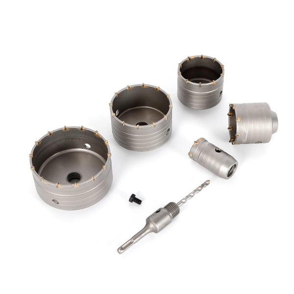Beton Hulsave Sæt, Tungsten Stål, 5 Størrelser, Huldiametre 40-120mm, Fløjlængde 50mm, Værktøjskasse Inkluderet