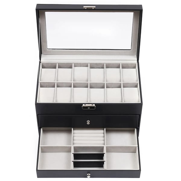 Ur Organizer, 3-Lags Opbevaring, Multi-Compartment Design,sort, 12 slots