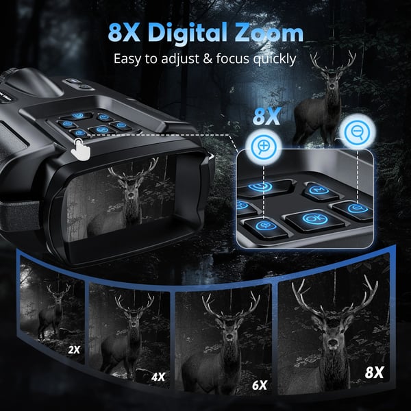 Yövision kiikarit, 8X digitaalinen zoom, 4K videotallennus,Musta