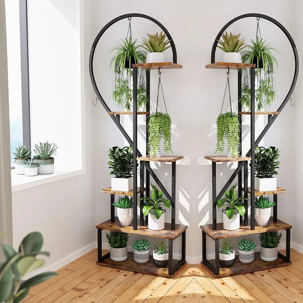Plantebord, 6 niveauer, Dimensioner 112x28x165 cm, Vægt 18 kg, Materiale MDF & Metal, Farve Sort & Brun