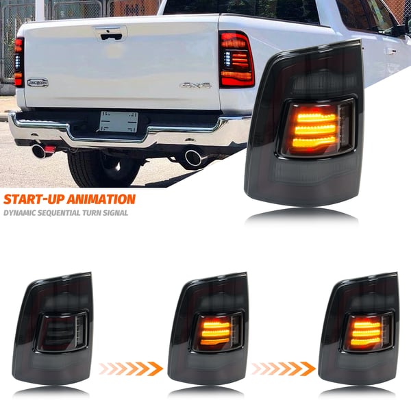 LED Baglygter, 35W, 12V, 3400LM, Dynamisk Animation Sekventiel Blinklys, Kompatibel med Ram 1500 2500 3500 2008-2018