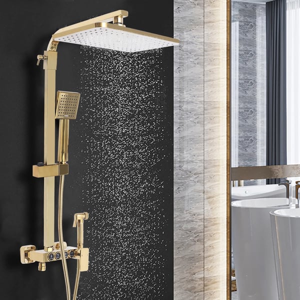 Brusesystem, Væghængt Design, Justerbar Håndspray,Guld