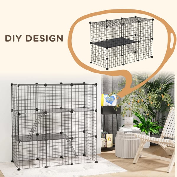 Dyrebur, Metal Konstruktion, Modulært Design,105X45X105 cm, Kvadrat, Sort