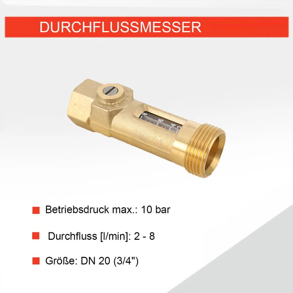 Virtausbalanssiventtiili, messinki, DN 20 (3/4"), 2-8 l/min virtausnopeus, 10 bar painearvo, -20°C - +110°C lämpötila-alue