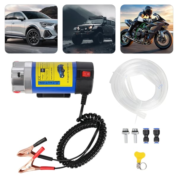 Olieudtrækningspumpe, 12V, 100W, Flow Rate 1-4 L/min, Dimensioner 16*6*7 cm, Arbejdscyklus 30 min
