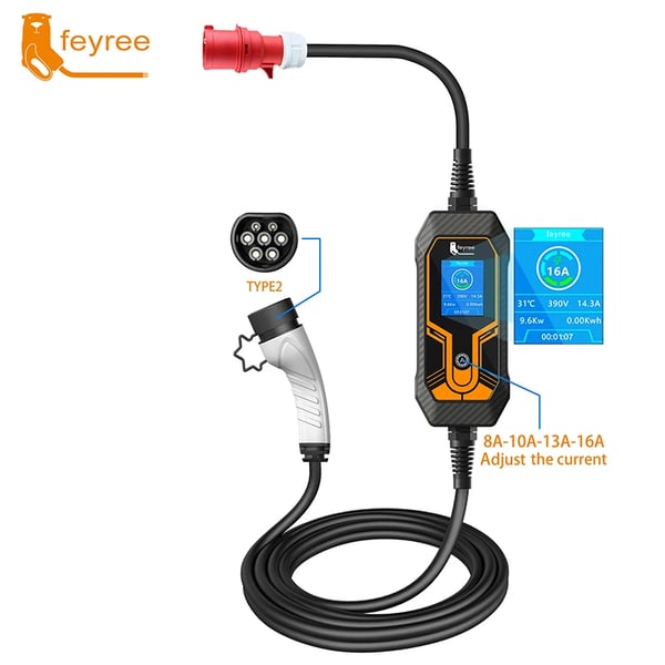 Bærbar Oplader, Robuste Sikkerhedsfunktioner, Høj Kompatibilitet,TYPE2, 11KW 16A 3 Fase