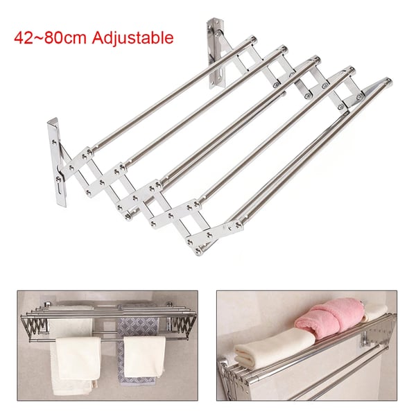 Vægmonteret Tørrestativ til Vask, Justerbar Længde 42-80 cm, Foldbar, Dimensioner 14,5 cm Højde, Bredde 12,5-35 cm, Vægt 1,2 kg