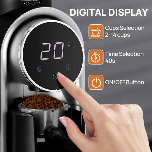 Elektrisk Kaffekværn, ABS Materiale, Kompakt Design, 25-Niveau Justerbar Grovhed, Touchskærmskontrol, Effektiv Ydelse