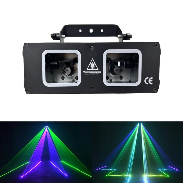 Laserlysprojektor, RGB Dobbelt-Hoved, DMX512 Kontrol,EU stik, sort