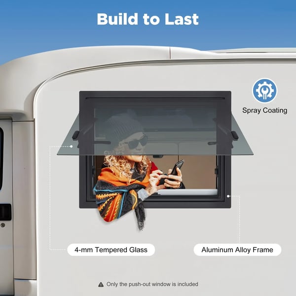 RV Push-Out Vindue, Holdbart Aluminiumlegering, Hærdet Glas Design,sort