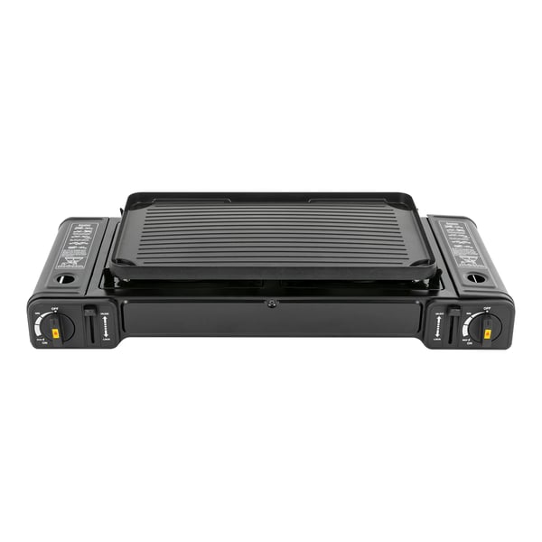Dobbelt Hoved Gasgrill, Bærbart Design, 2 Brennere,sort
