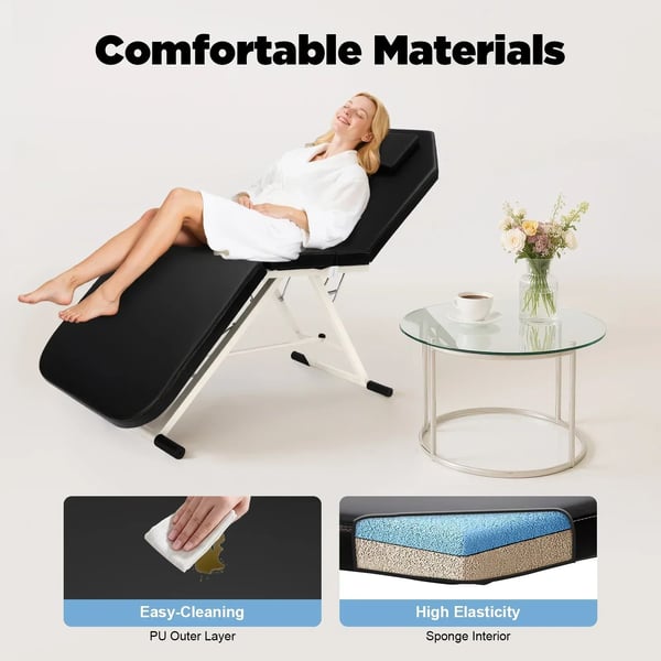 Massagebord, Bärbar Design, Justerbart Ryggstöd,svart