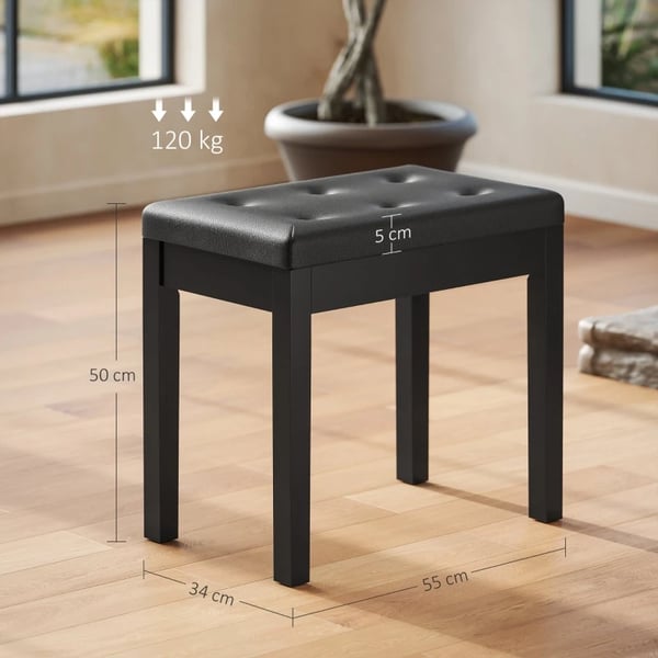 Klaverbænk, gummitræ ben, 55B x 34D x 50H cm, 5 cm pude tykkelse, Vægtkapacitet 120 kg, Samling kræves