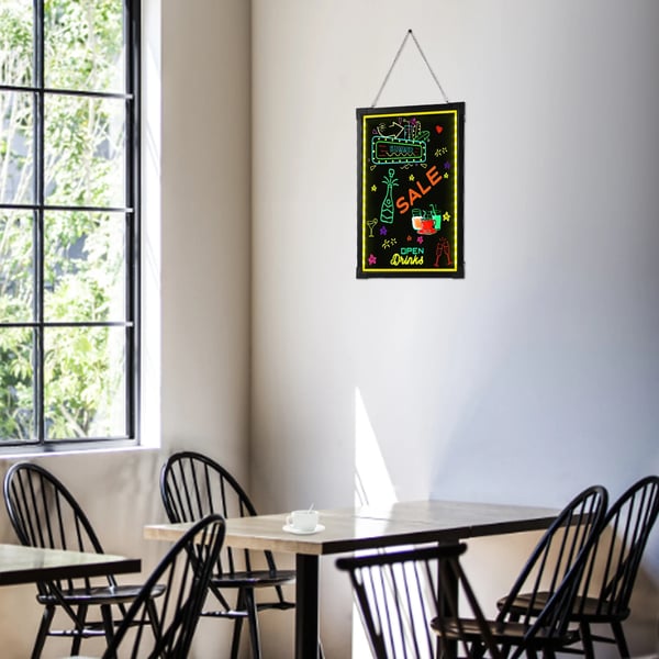 LED besked skrive tavle, 24"x32", 0,36W strøm, 18 lys effekter, hærdet glas, aluminium legering